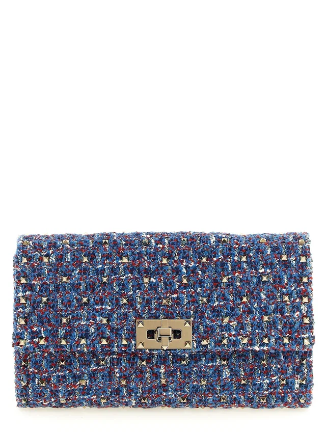 Valentino Garavani Studded Tweed Shoulder Bag — Blue in Blue Tweed from HEWI