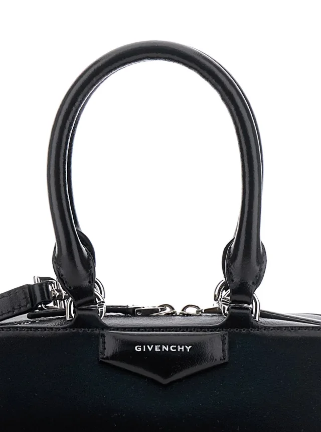 Givenchy 'Antigona East West' Black Mini Handbag with Adjustable and Removable Shoulder Strap and Logo Lettering on the Front in Leather Woman in Black 100% Calf, photo 9 of 14 from Gaudenzi Boutique