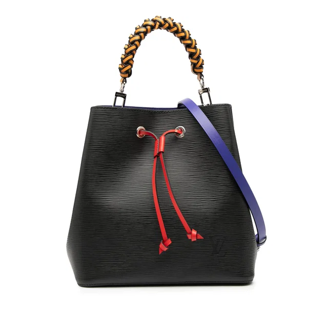 Black Louis Vuitton Epi Braided Neonoe MM Bucket Bag in Black Leather from Designer Revival