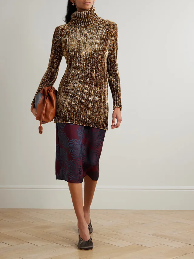 DRIES VAN NOTEN Chenille turtleneck sweater in Brown, photo 2 of 2 from NET-A-PORTER (Canada)