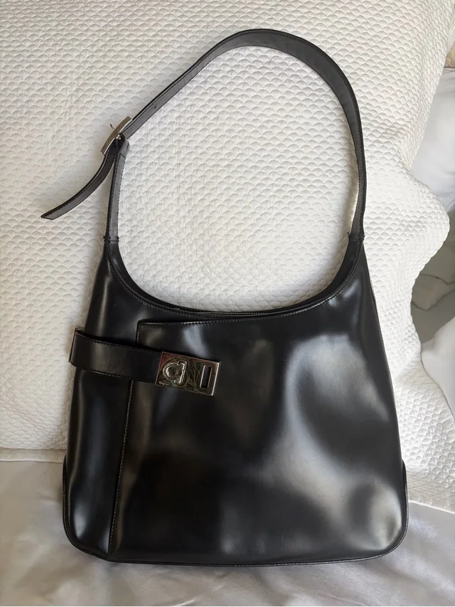 Ferragamo Black Leather Shoulder Bag With Buckle in black|silver|gray Leather from Poshmark