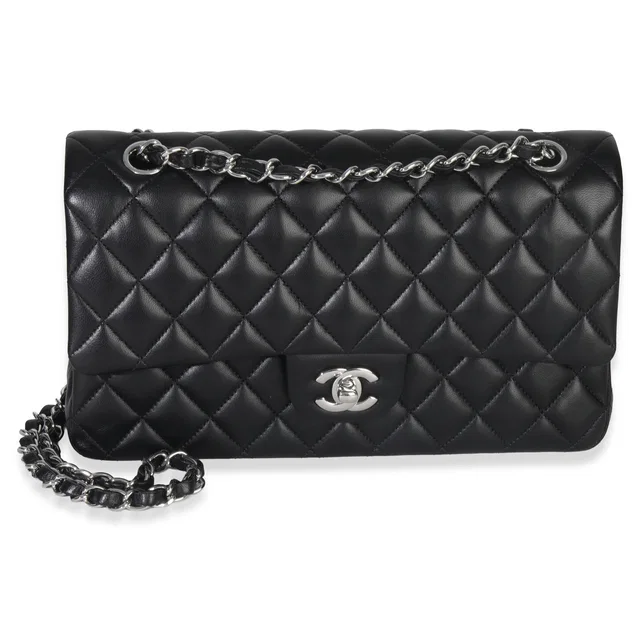 Chanel Black Quilted Lambskin Medium Classic Double Flap Bag Leather Handbag in Black Lambskin from HEWI