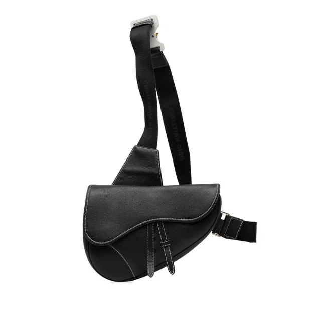 Black Dior Grained Calfskin Saddle Crossbody in Black Caviar leather from Designer Revival