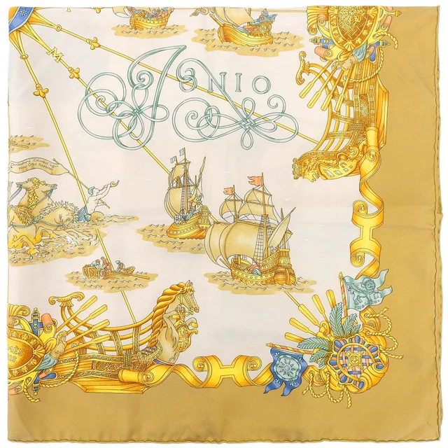 Hermès Carré 90 Voiles De Lumiere Scarf Beige/White/Multi in White Silk from VINTAGE QOO TOKYO