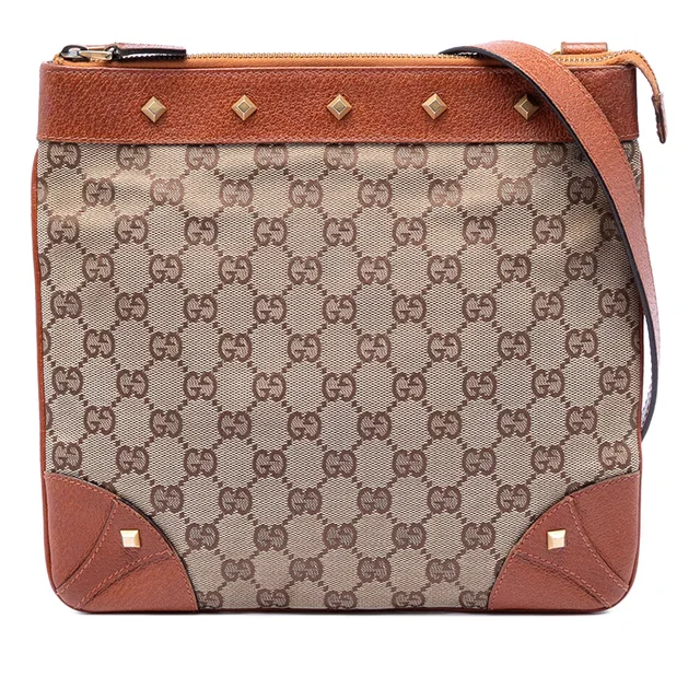 Beige Gucci GG Canvas Nailhead Crossbody in Beige Canvas from Designer Revival