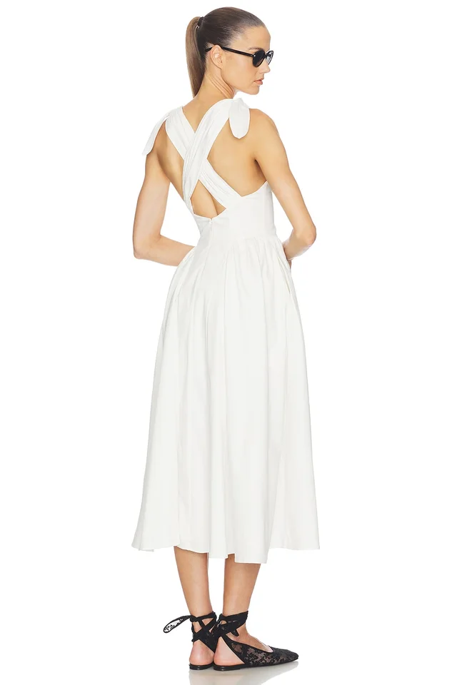 Helsa Fairweather Midi Dress in Stretch Cotton Sateen in Ivory, photo 4 of 4 from REVOLVE (Canada)