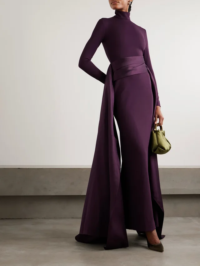 SOLACE LONDON Olivia crepe and draped satin-twill gown in Purple, photo 2 of 2 from NET-A-PORTER (Canada)