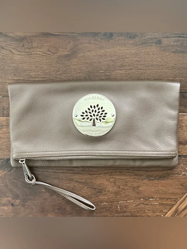 Mulberry Taupe Leather Fold-Over Wristlet With Tree Medallion in red|brown Leather from Poshmark