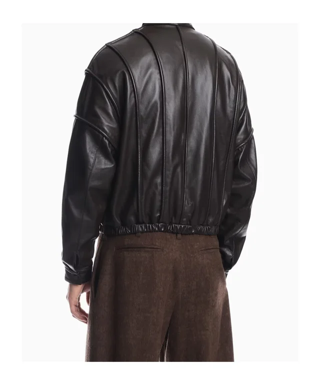 Emporio Armani Cropped nappa leather blouson jacket with a stand collar, photo 7 of 8 from SENSER