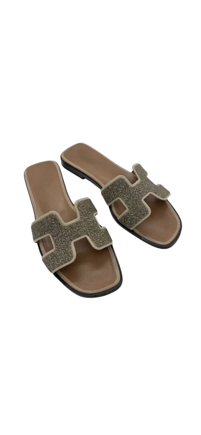 Hermès Oran Sandals Nude Beige Beaded Sz 36 in Beige from Luxury Promise