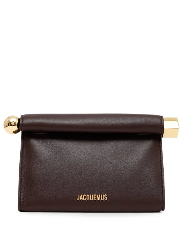 Jacquemus Roll-Top Leather Clutch — Brown in Brown Leather from HEWI