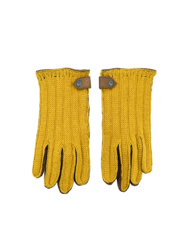 Gucci Yellow Knit and Leather Gloves in Yellow Leather from Arcade Vintage