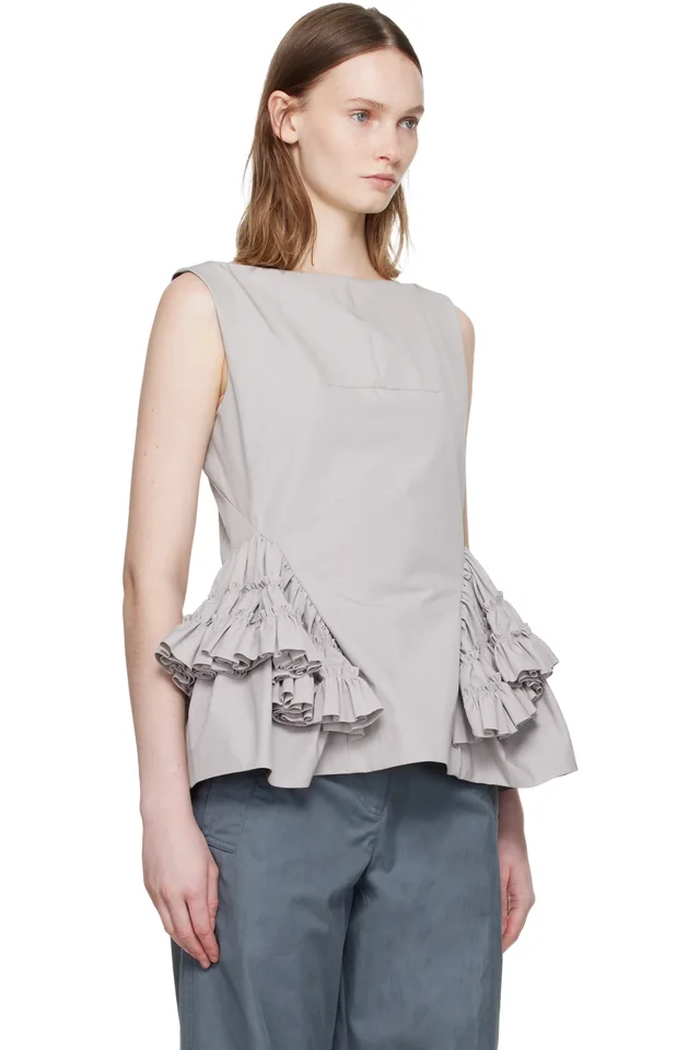 Dries Van Noten Gray Ruffled Top, photo 2 of 4 from SSENSE
