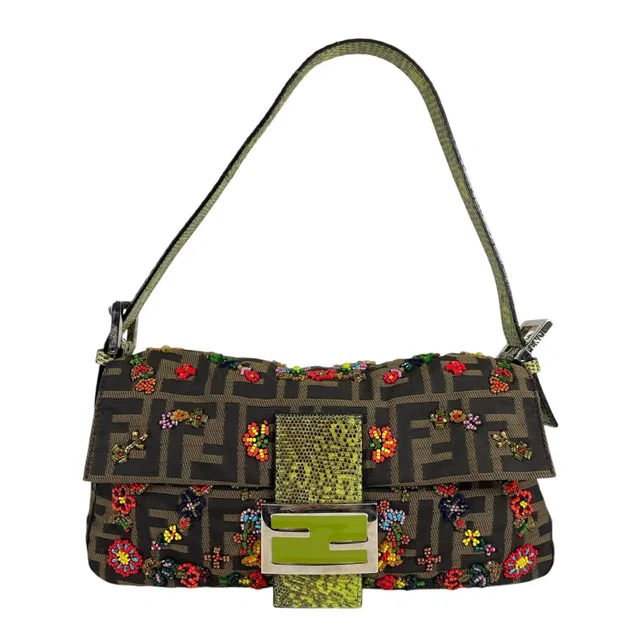 Fendi Mamma Baguette Handbag Nylon Multicolor Zucca Pattern Beads Bijou Exotic in Multicolor Nylon from The Reluxe