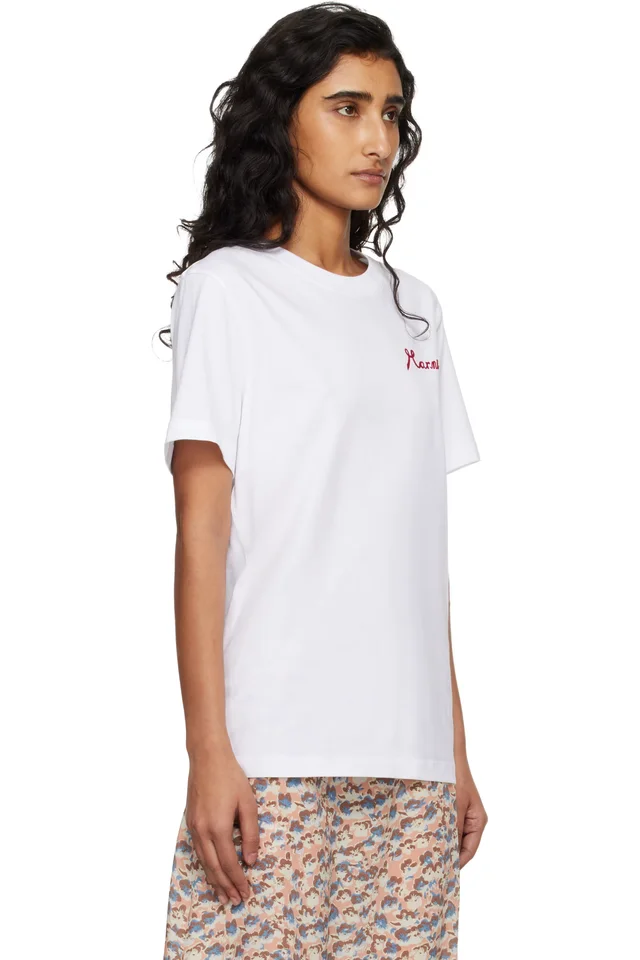 White Cotton Flocked Marni Logo T-shirt, photo 2 of 4 from SSENSE