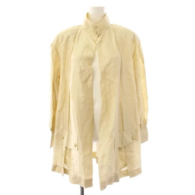 Chanel Shirt Jacket Stand Collar CC Logo Beige 34 in Beige Silk from The Reluxe