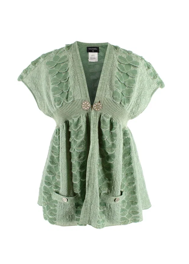 Chanel Mint Green Metallic Woven Petal Applique Top in Green Woven leather from HEWI