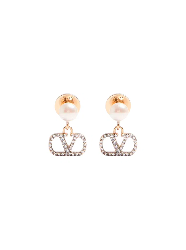Valentino Garavani Pearl And Crystal Drop Earrings — Gold Brass in Gold from HEWI