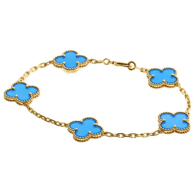 Van Cleef & Arpels Vintage Alhambra Blue Agate Bracelet 18K Yellow Gold in Blue from Truefacet