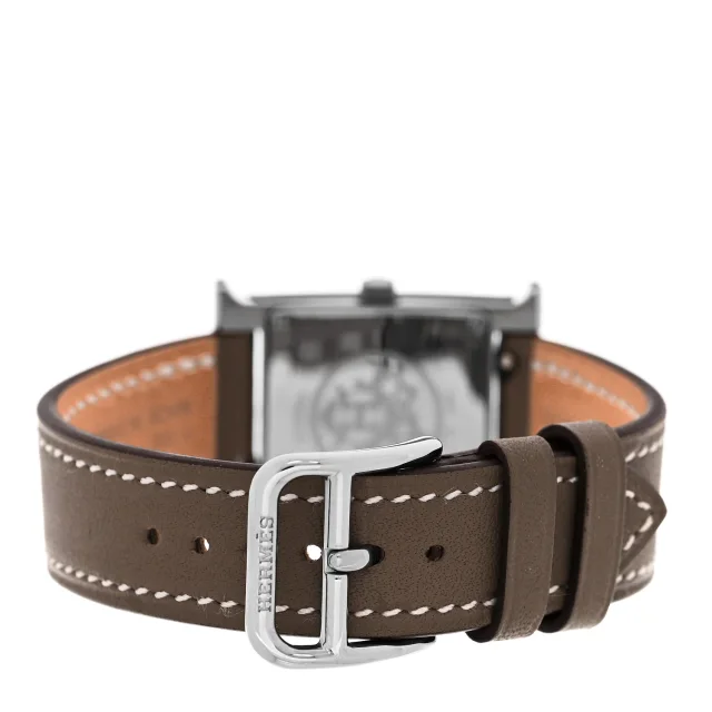 Hermès Stainless Steel Epsom 21mm Heure H Hour Quartz Watch Noir in Black Epsom leather from FASHIONPHILE, photo 3 of 4