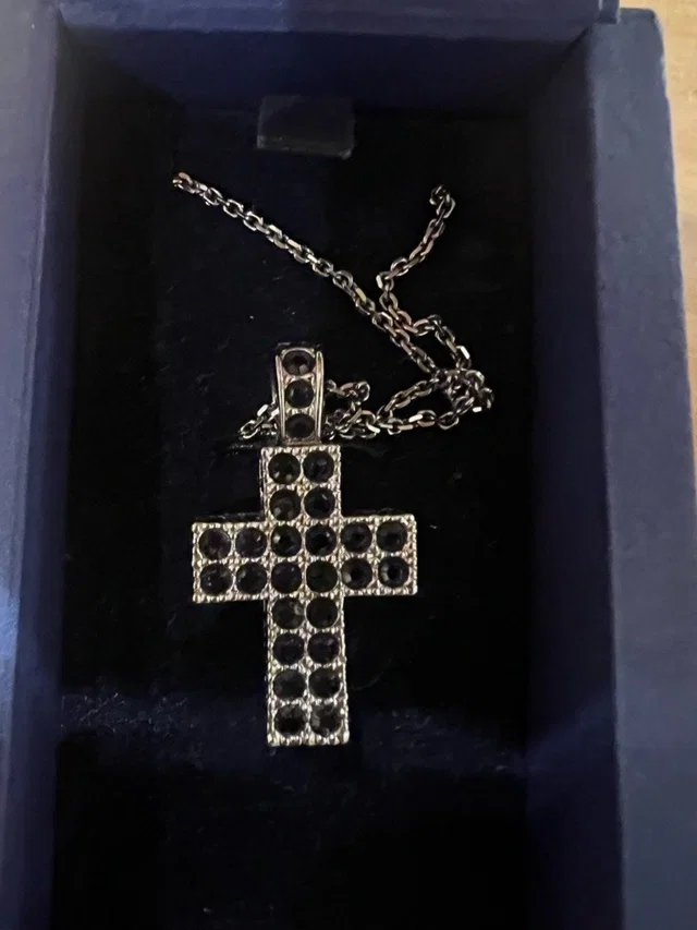 Swarovski Black Rhinestone Pavr Cross Pendant Necklace Silver Tone Rare in silver|black|gray from Poshmark
