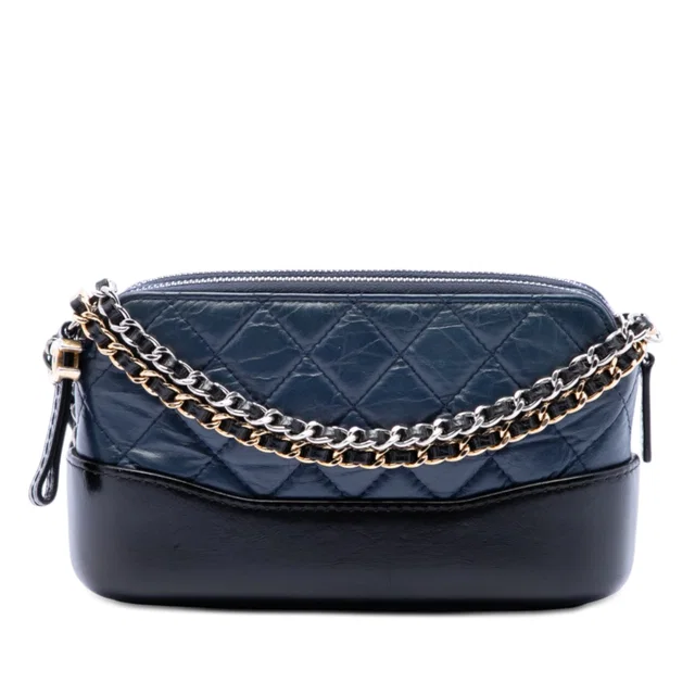 Blue Chanel Bicolor Aged Calfskin Gabrielle Double Zip Clutch with Chain Crossbody Bag in Blue Calfskin from Designer Revival