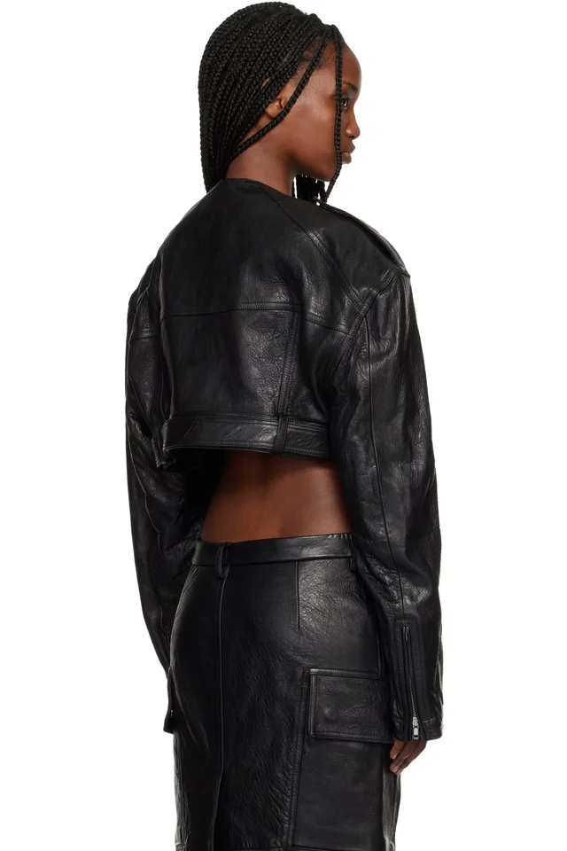 Rick Owens Black Temple Micro Leather Biker Jacket, photo 3 of 4 from SSENSE