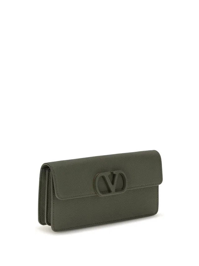 Valentino Garavani Vlogo Wallet On Chain — Green Calf Leather & Purses in Green Calfskin from HEWI