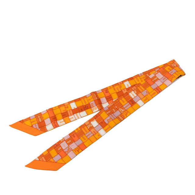 Orange Hermès Bolduc Au Carre Silk Twilly Scarf Scarves in Orange Silk from Designer Revival