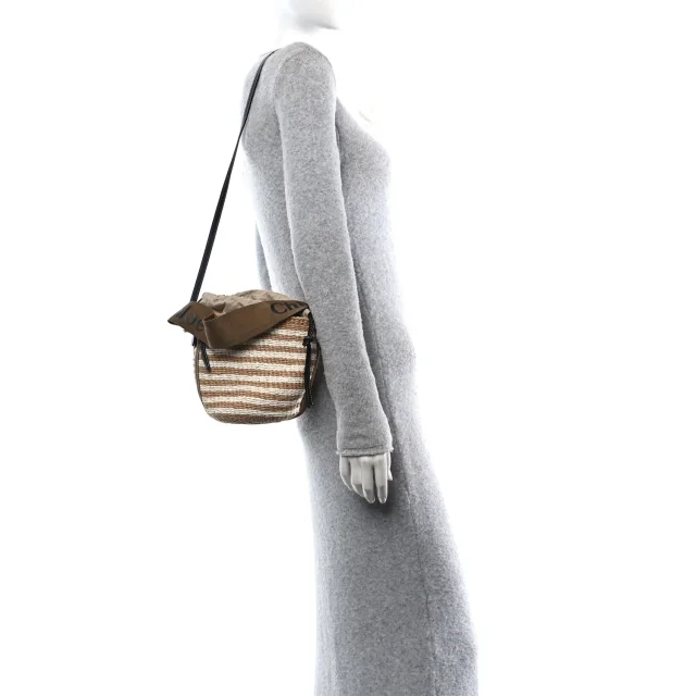 Chloé Raffia Calfskin Small Woody Striped Basket Bag Brown in Brown Calfskin from FASHIONPHILE, photo 2 of 10
