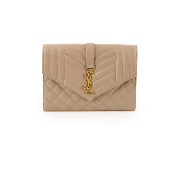 Saint Laurent Envelope Flap Pouch Beige in Beige Leather from The Purse Affair