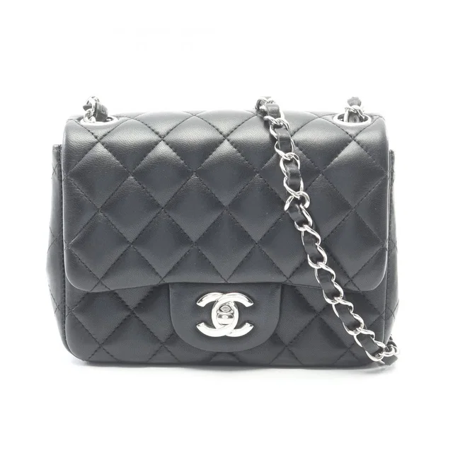 Chanel Shoulder Bag Mini Quilted Black Lambskin Chain in Black Lambskin from The Reluxe