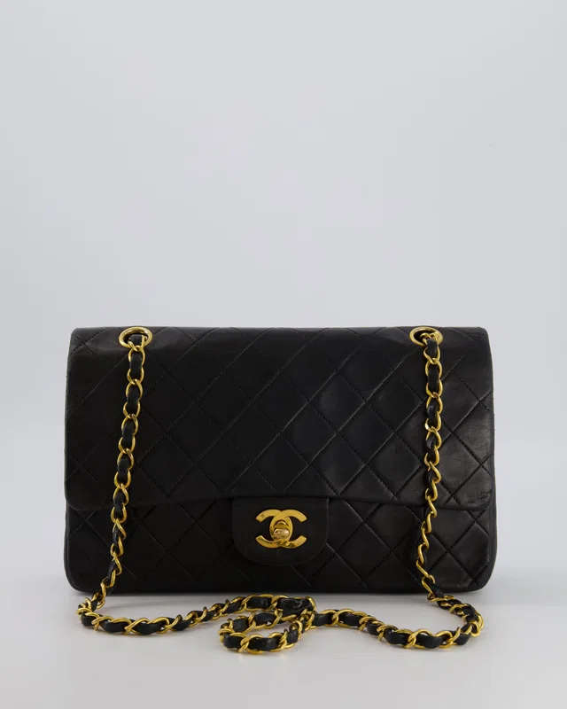 Chanel Vintage Black Medium Classic Double Flap Bag in Black Lambskin from Sellier