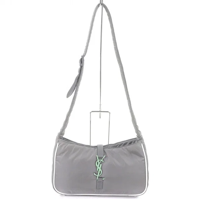Saint Laurent Nylon Cassandra Logo Shoulder Bag Gray in Grey Nylon from The Reluxe