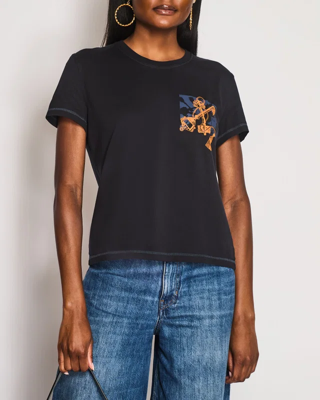 Hermès T-Shirt in Bleu Noir with "Les Clefs" Print in Size FR 38 (UK 10) in Black from Sellier