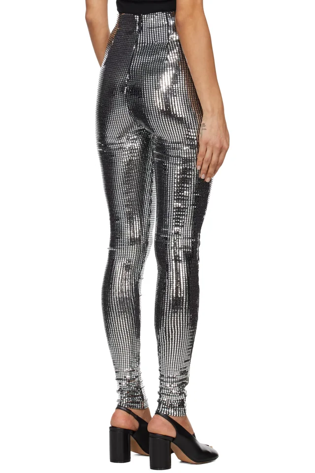 MM6 Maison Margiela Silver Metallic Leggings, photo 3 of 4 from SSENSE