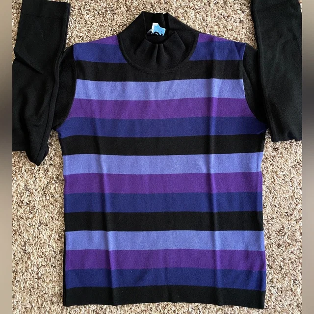 Dolce & Gabbana Striped Sweater Wool Blend Mock Neck Purple Black Women's 38 Xs in black|purple Wool from Poshmark