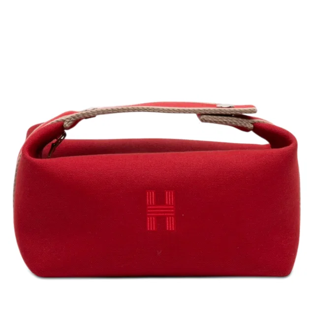 Red Hermès Small Toile Bride A Brac Case Vanity Bag in Red Canvas from Designer Revival