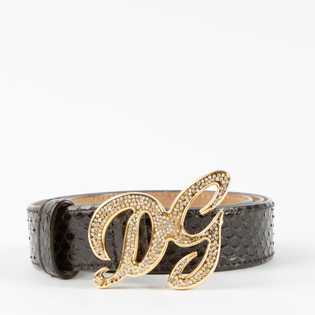 Dolce & Gabbana Brown Python Crystal Buckle Belt in Brown Python from Labellov