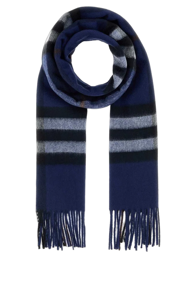 Burberry Striped Cashmere Scarf — Navy Exterior: Scarfs in Navy Cashmere from HEWI