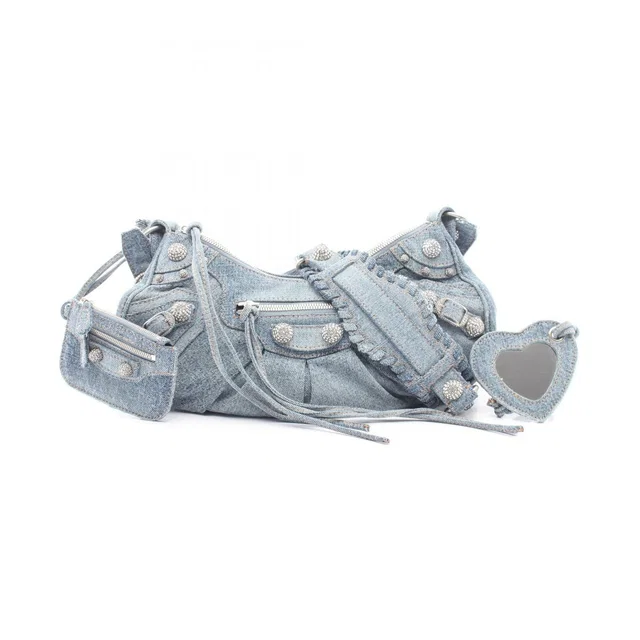 Balenciaga Shoulder Bag Le Cagole Rhinestone Denim Blue le Small in Blue Denim from The Reluxe