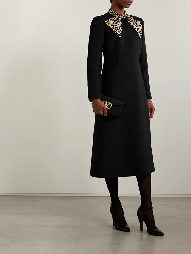 VALENTINO GARAVANI Embellished leopard-print wool and silk-blend midi dress in Black, photo 2 of 2 from NET-A-PORTER (Canada)