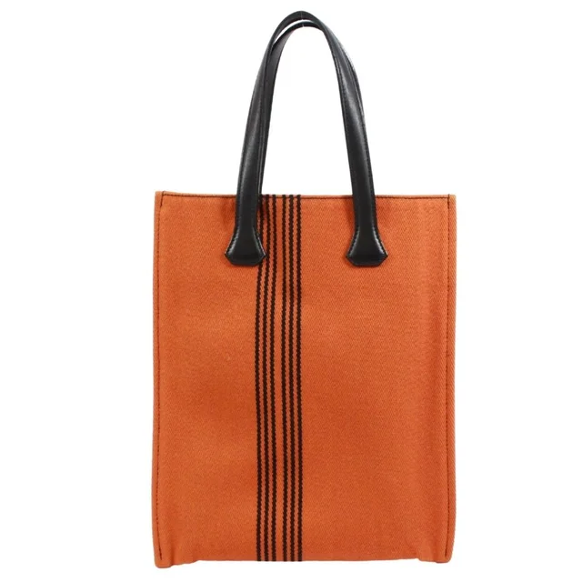 Hermès Potamos Cabas PM Leather Canvas Orange Black Tote Bag in Black Canvas from The Reluxe