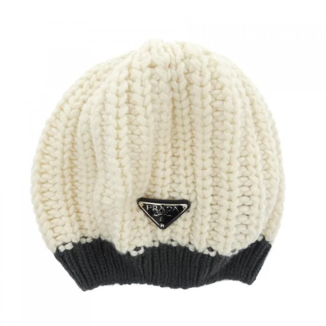 Prada Triangle Logo Knit Cap Hat in Cashmere from The Reluxe