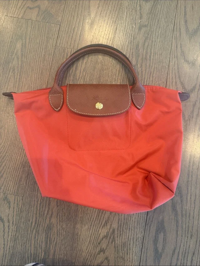 Longchamp Small Top-Handle Tote In Red With Brown Trim in brown|red Nylon from Poshmark