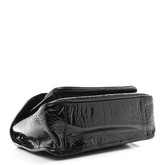 Saint Laurent Patent Crocodile Embossed Lambskin Monogram Medium Niki Chain Satchel Black in Black Lambskin from FASHIONPHILE, photo 4 of 10