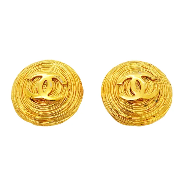 Chanel Earrings Vintage CC Logo Round Circle Gold Plated in Gold from The Reluxe
