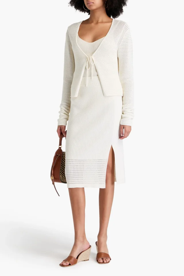 Joseph Pointelle-Trimmed Ribbed-Knit Skirt, photo 2 of 4 from THE OUTNET