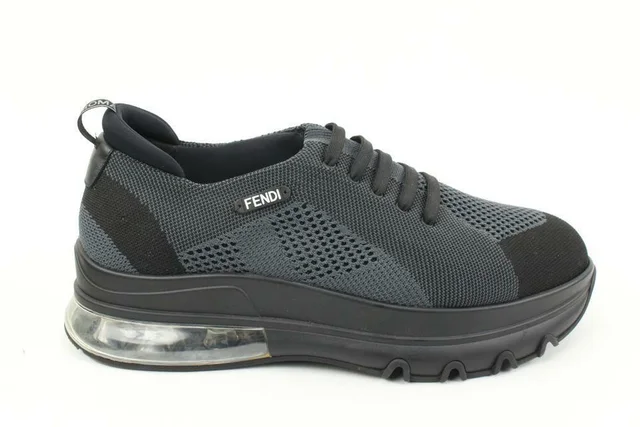 Fendi Mens 9EU Black Slip-On Logo Calfskin Mesh Low Top Sneakers in Black Calfskin from Bagriculture