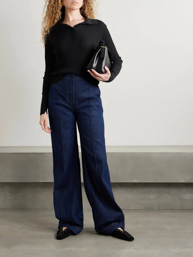 ANOTHER TOMORROW Ribbed-knit polo sweater in Black, photo 2 of 2 from NET-A-PORTER (Canada)